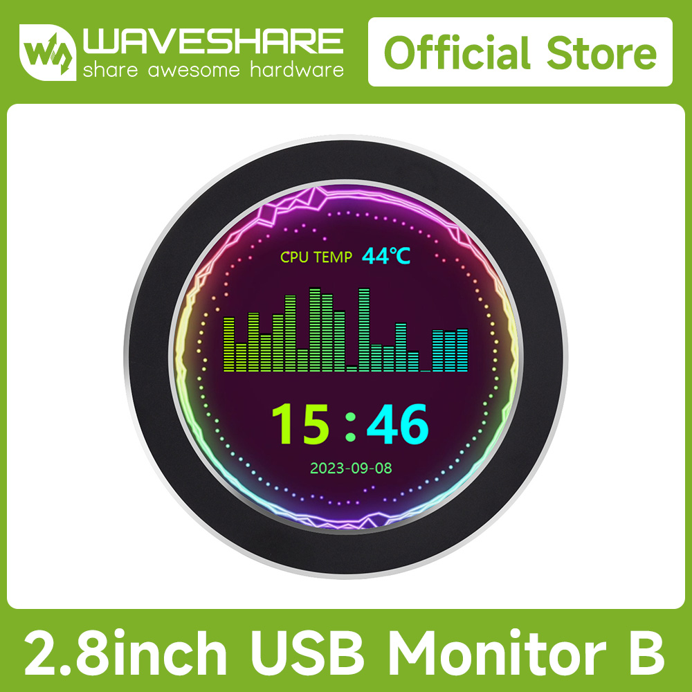 Cpu Cooler - Monitor USB Waveshare 2,1/2,8/3,4/4 pulgadas, pantalla